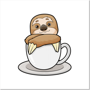 Sloth with Cup of Coffee Posters and Art